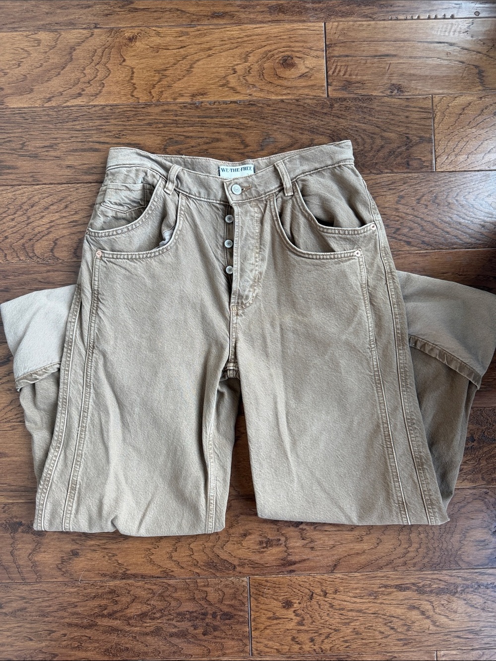 Free People Vintage-Inspired Button-Fly Utility Pants - Khaki